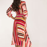 Puff sleeve midi wrap jersey dress - Pink printed