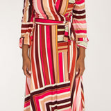 Puff sleeve midi wrap jersey dress - Pink printed