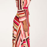 Puff sleeve midi wrap jersey dress - Pink printed