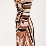 Puff sleeve short wrap jersey dress - Brown printed