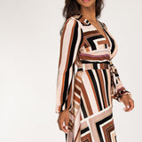 Puff sleeve short wrap jersey dress - Brown printed