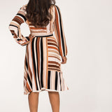 Puff sleeve short wrap jersey dress - Brown printed