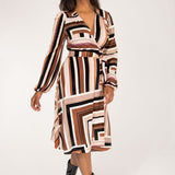 Puff sleeve short wrap jersey dress - Brown printed