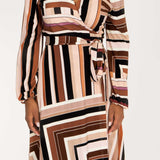 Puff sleeve short wrap jersey dress - Brown printed