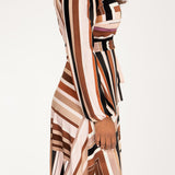 Puff sleeve short wrap jersey dress - Brown printed