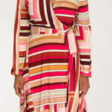 Puff sleeve short wrap jersey dress - Pink printed