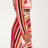 Puff sleeve short wrap jersey dress - Pink printed