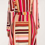 Puff sleeve short wrap jersey dress - Pink printed