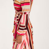 Puff sleeve short wrap jersey dress - Pink printed