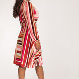 Puff sleeve short wrap jersey dress - Pink printed