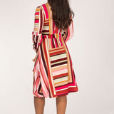 Puff sleeve short wrap jersey dress - Pink printed