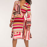 Puff sleeve short wrap jersey dress - Pink printed