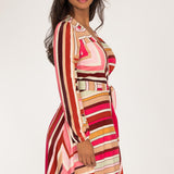 Puff sleeve short wrap jersey dress - Pink printed