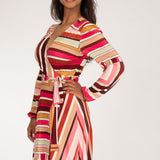 Puff sleeve short wrap jersey dress - Pink printed