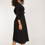 Loose fit midi wrap jersey dress - Black