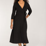 Loose fit midi wrap jersey dress - Black