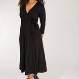 Loose fit midi wrap jersey dress - Black