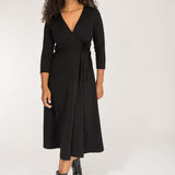 Loose fit midi wrap jersey dress - Black