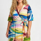 Bestie wrap short jersey dress - Rainbow