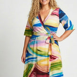 Bestie wrap short jersey dress - Rainbow