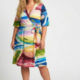Bestie wrap short jersey dress - Rainbow