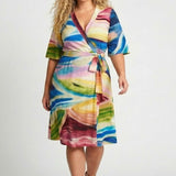 Bestie wrap short jersey dress - Rainbow
