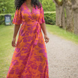 Bestie shine wrap maxi jersey dress - Pink-Orange