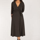 Bestie midi wrap jersey dress - Chocolate brown