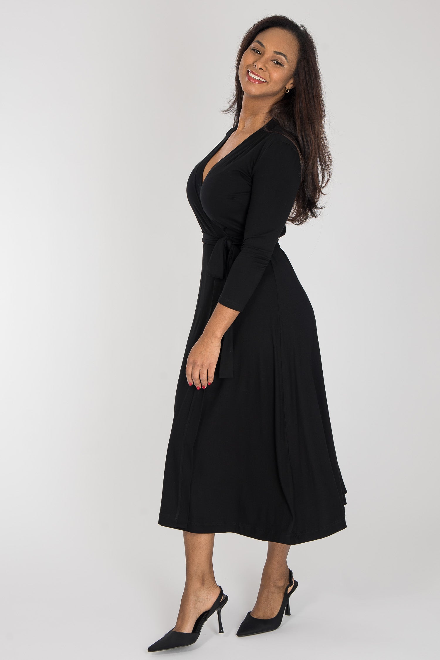 bestie wrap midi jersey dress - black reviews Bestie wrap midi jersey dress