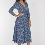 Bestie midi wrap jersey dress - Blue flowers