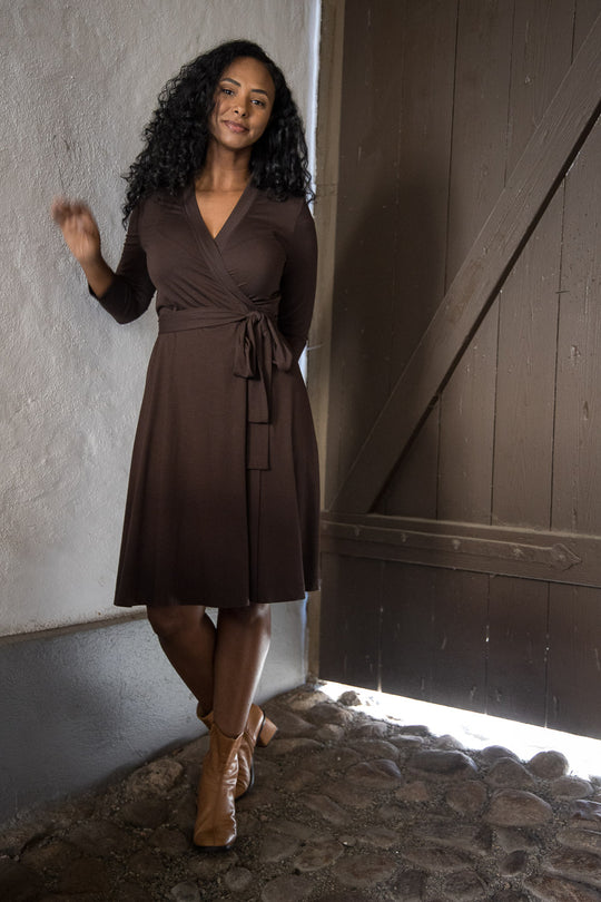 Bestie wrap short jersey dress - Chocolate brown