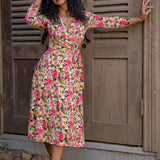 Bestie midi wrap jersey dress - Pink flowers