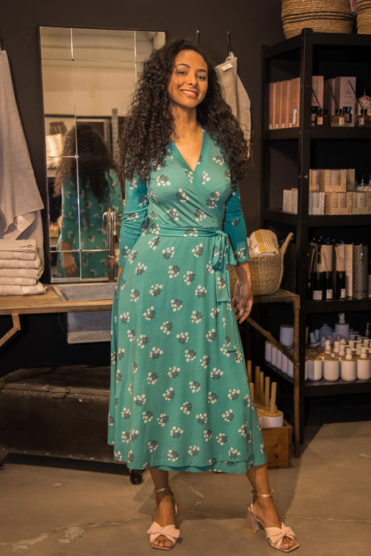 Bestie wrap midi jersey dress - Turquoise