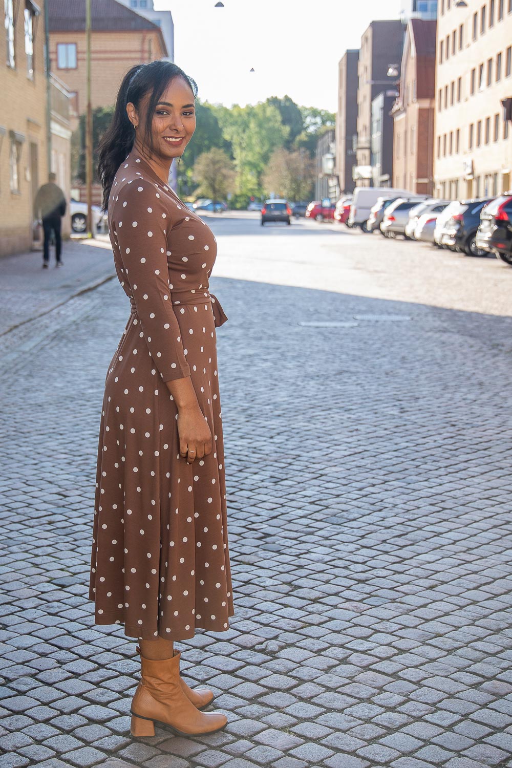 Bestie midi wrap jersey dress - Brown dot