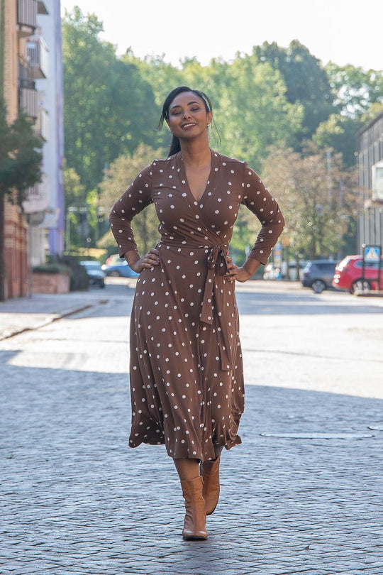 Bestie midi wrap jersey dress - Brown dot
