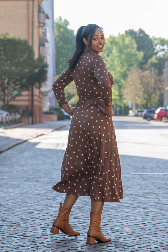 Bestie midi wrap jersey dress - Brown dot