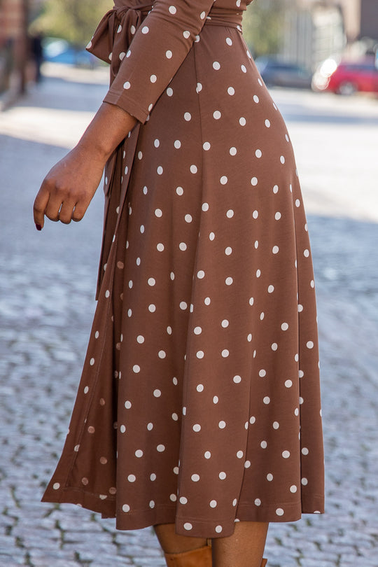 Bestie midi wrap jersey dress - Brown dot