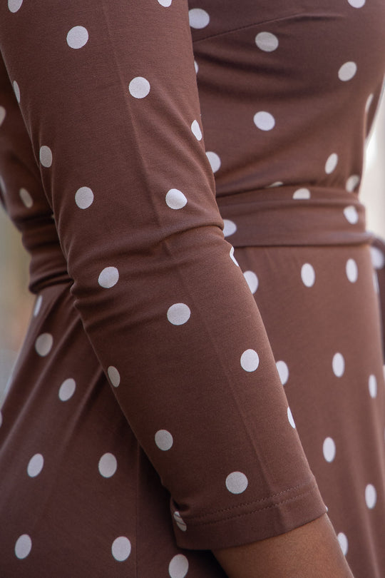 Bestie midi wrap jersey dress - Brown dot