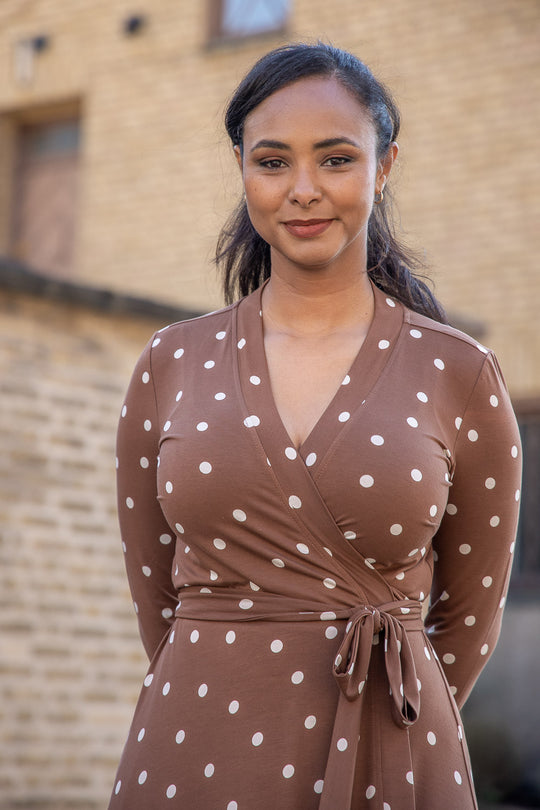 Bestie midi wrap jersey dress - Brown dot