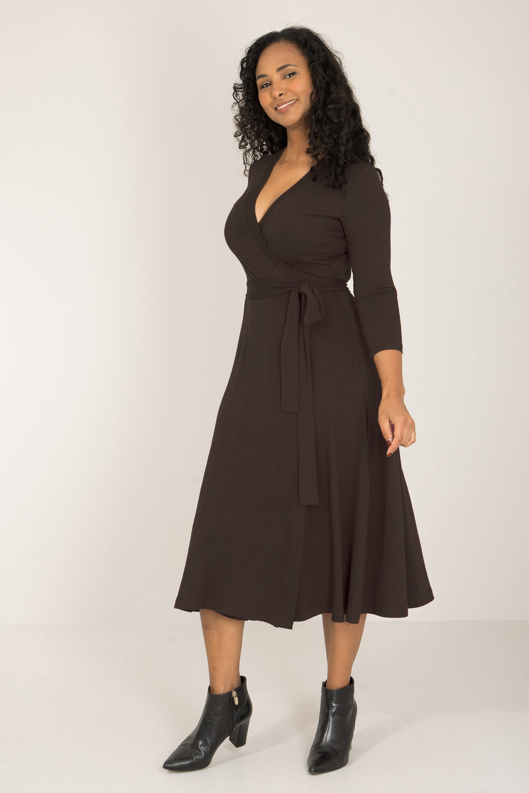 Bestie midi wrap jersey dress - Chocolate brown