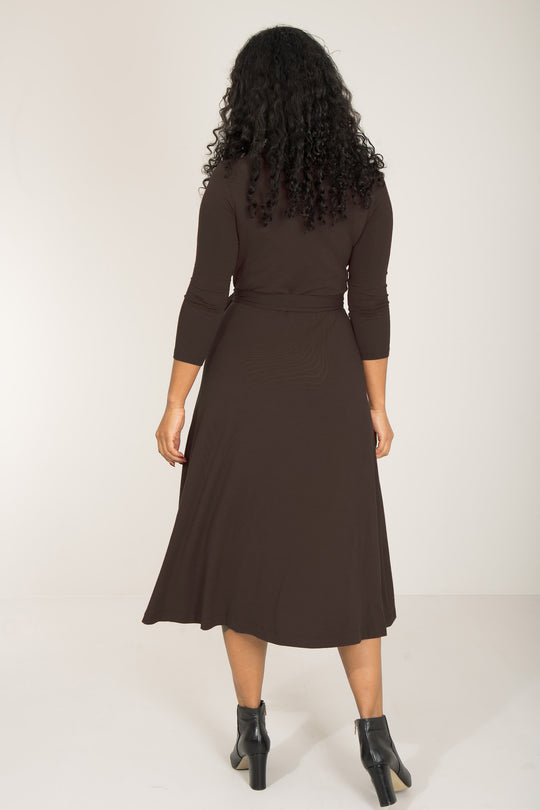 Bestie midi wrap jersey dress - Chocolate brown