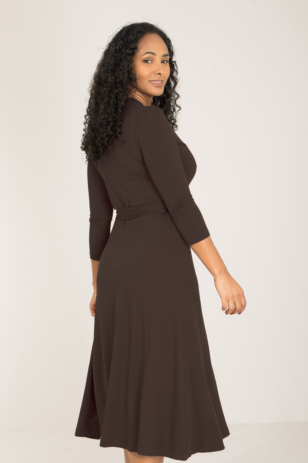 Bestie midi wrap jersey dress - Chocolate brown