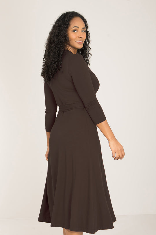 Bestie midi wrap jersey dress - Chocolate brown