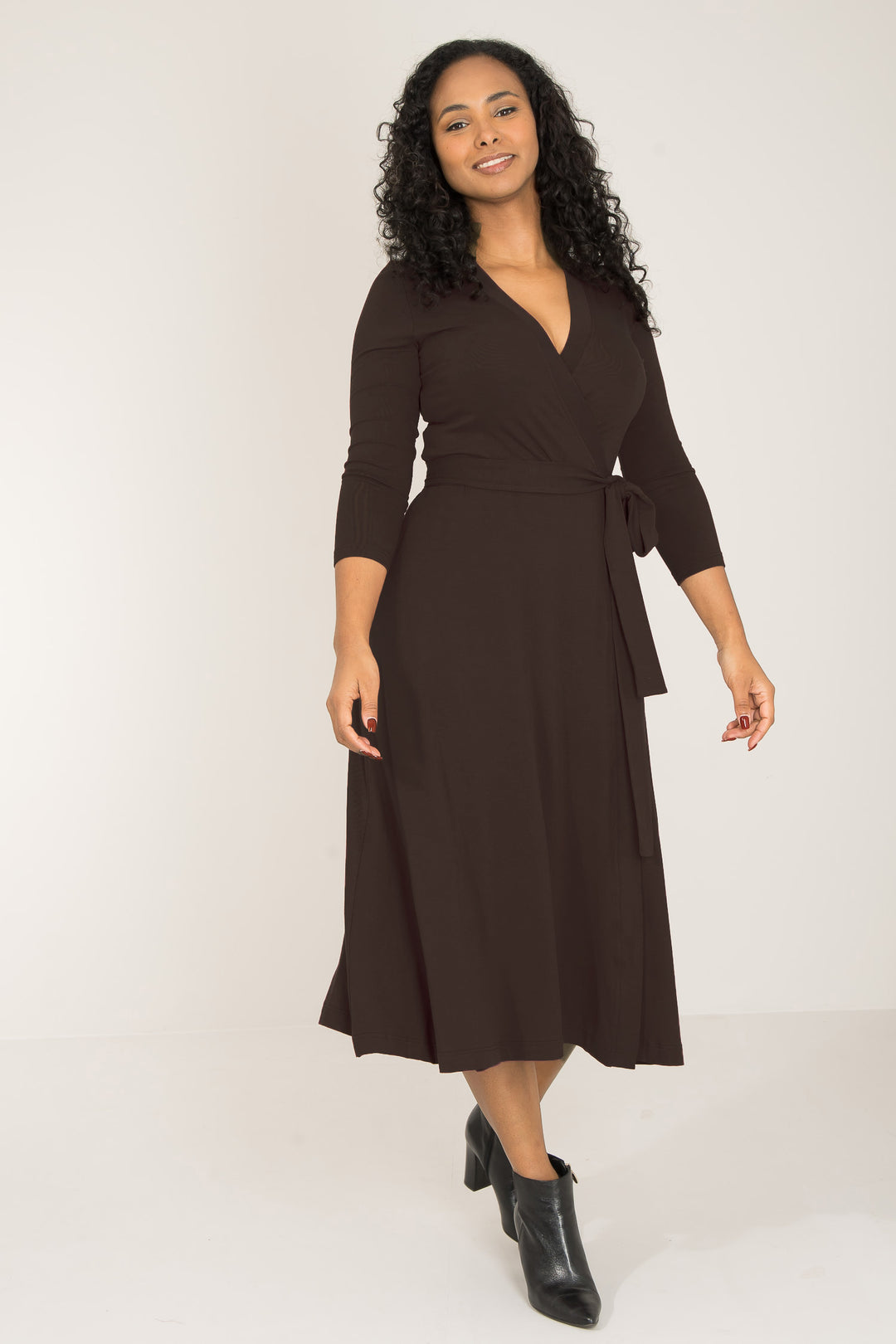 Bestie midi wrap jersey dress - Chocolate brown