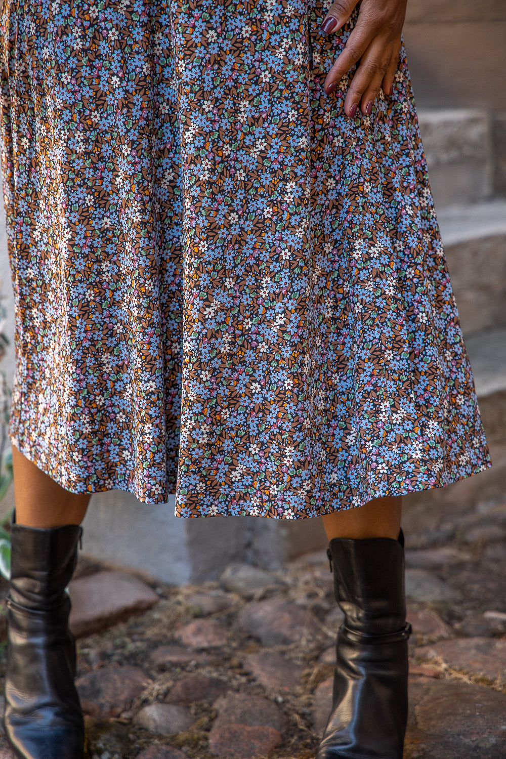 Bestie midi wrap jersey dress - Brown flowers