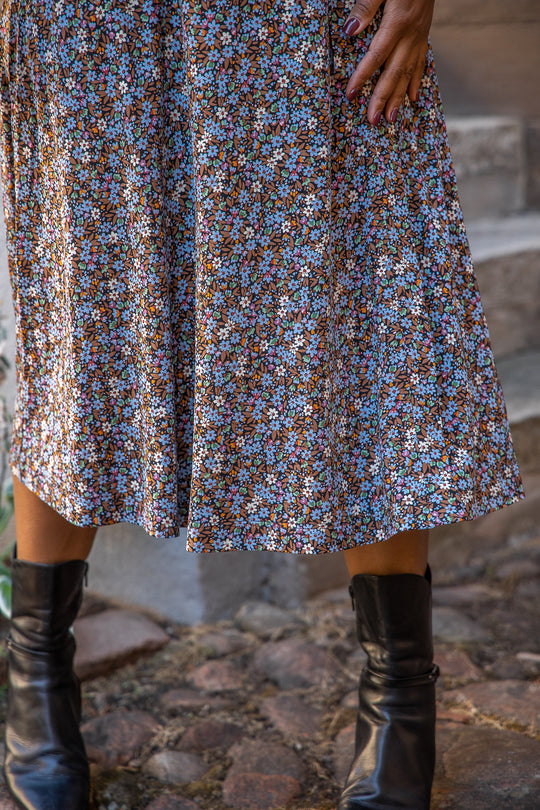 Bestie midi wrap jersey dress - Brown flowers