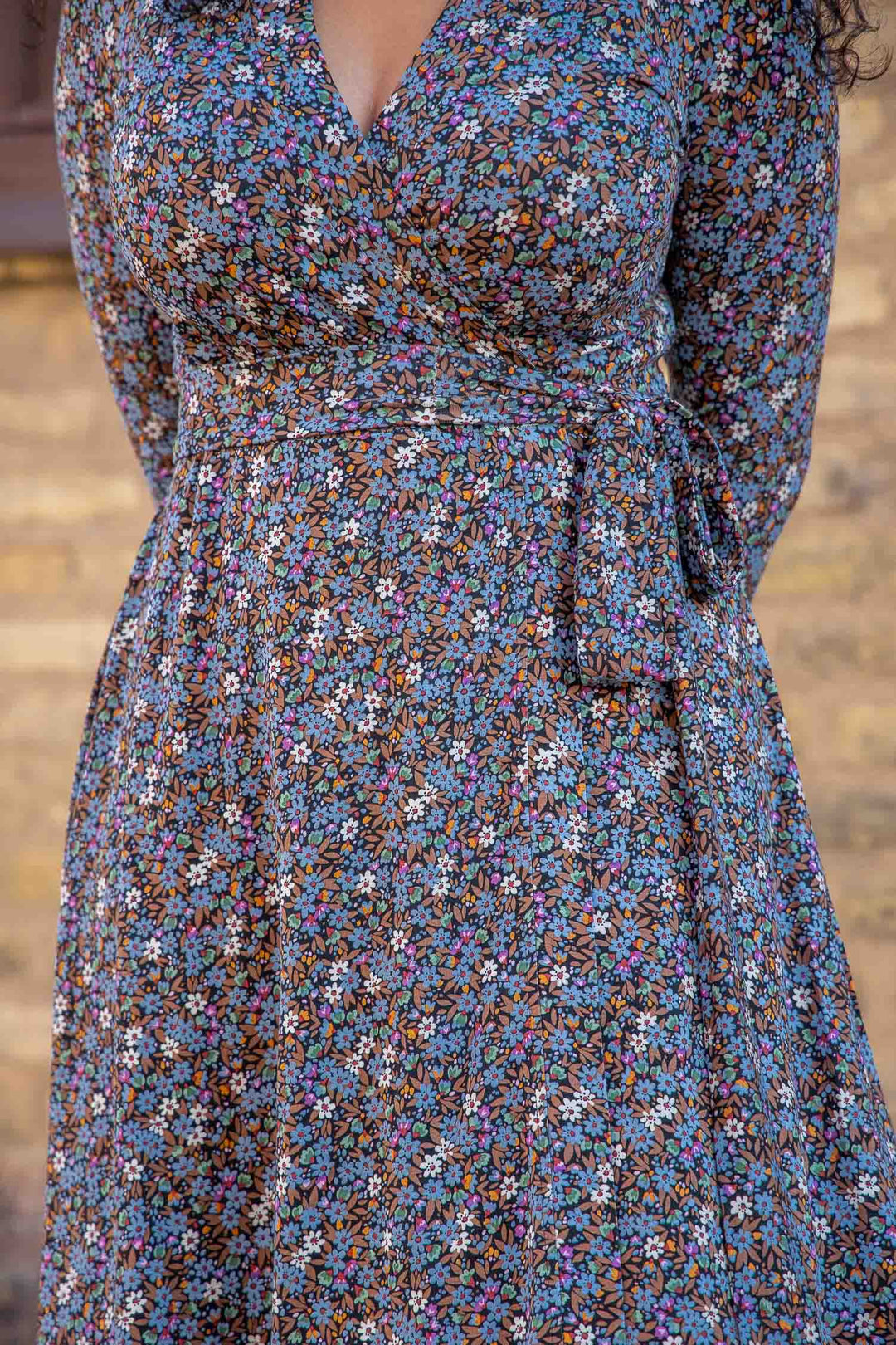 Bestie short wrap jersey dress - Brown flowers