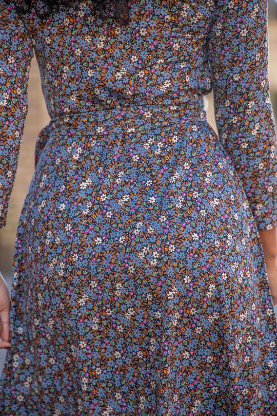 Bestie short wrap jersey dress - Brown flowers
