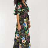 Bestie shine wrap maxi jersey dress - Black flowers