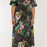 Bestie shine wrap maxi jersey dress - Black flowers